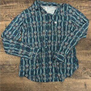 NWOT Cinch Arenaflex Teal Diamond Print Button-Up
